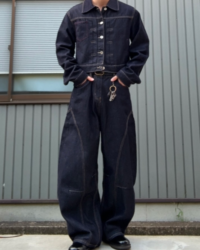 ステッチブルーワイドデニムパンツ KN0359