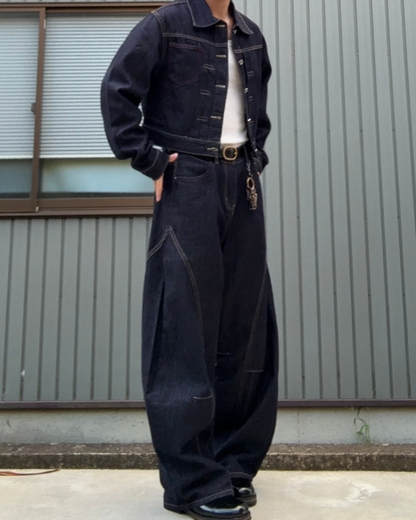 ステッチブルーワイドデニムパンツ KN0359