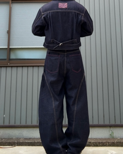 ステッチブルーワイドデニムパンツ KN0359