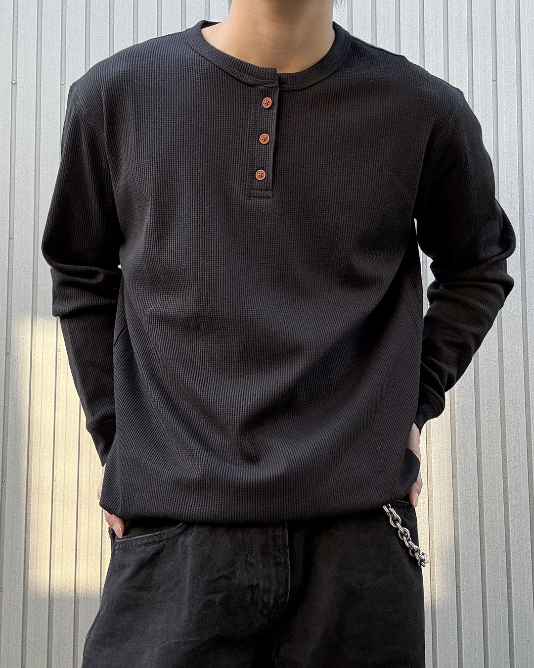 ヘンリーネックボタンニット KN0427