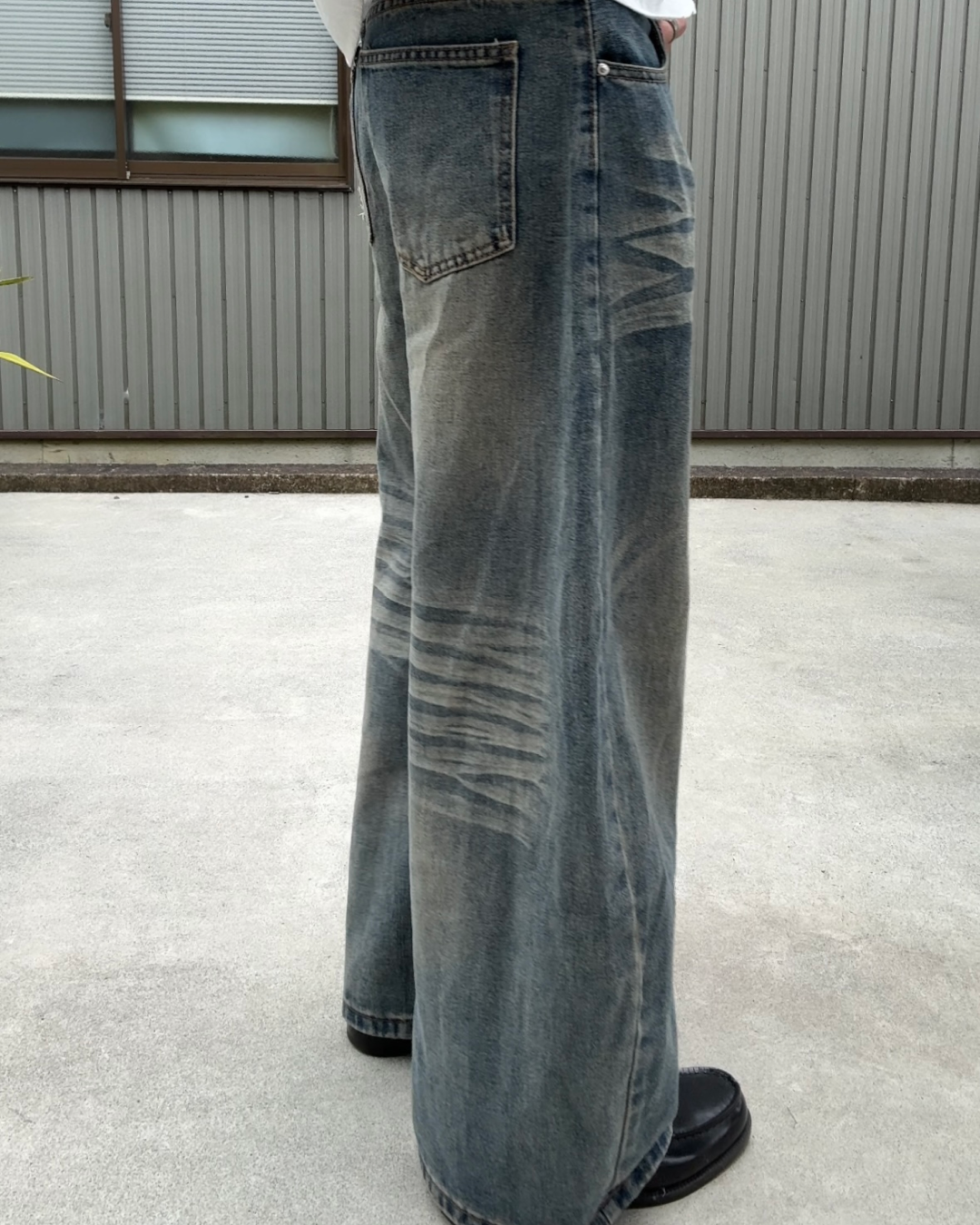 ヴィンテージウォッシュダメージバギーデニム KN5000