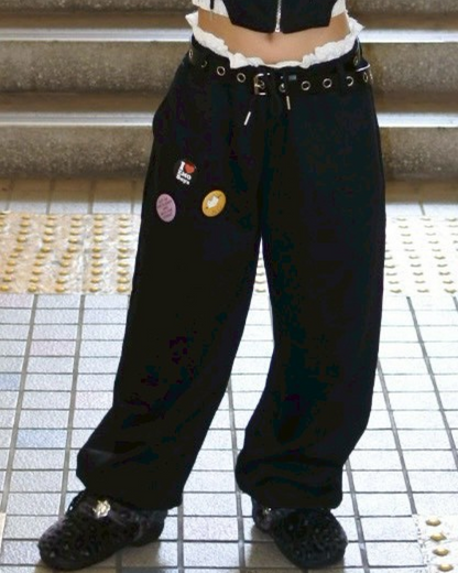 【11/25 19:00販売開始 オリジナル 即納】バッジデザインレイヤードスウェットパンツ KR6001