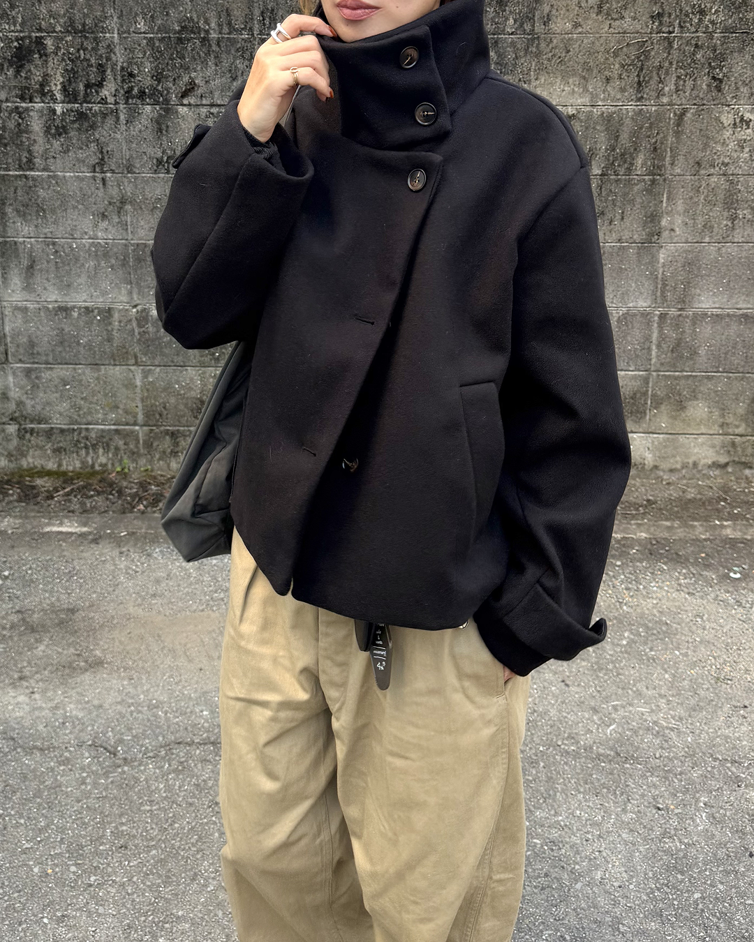 スタンドカラーダブルブレストショートコート KU0045