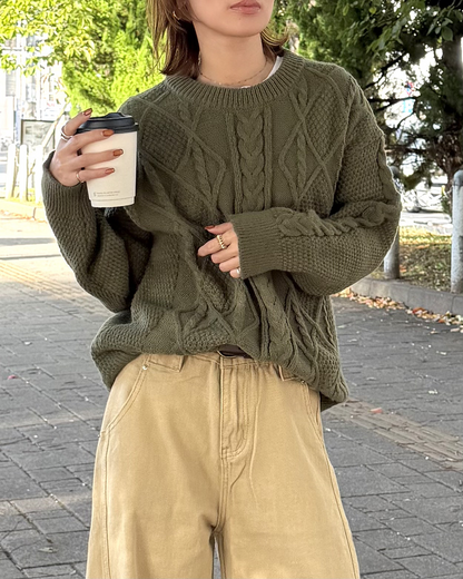 ケーブルクルーネックニットセーター KU0049