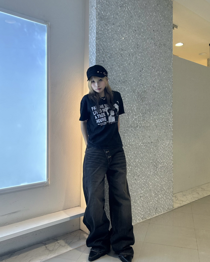 サマーニューウォッシュブラック半袖TシャツLL0036
