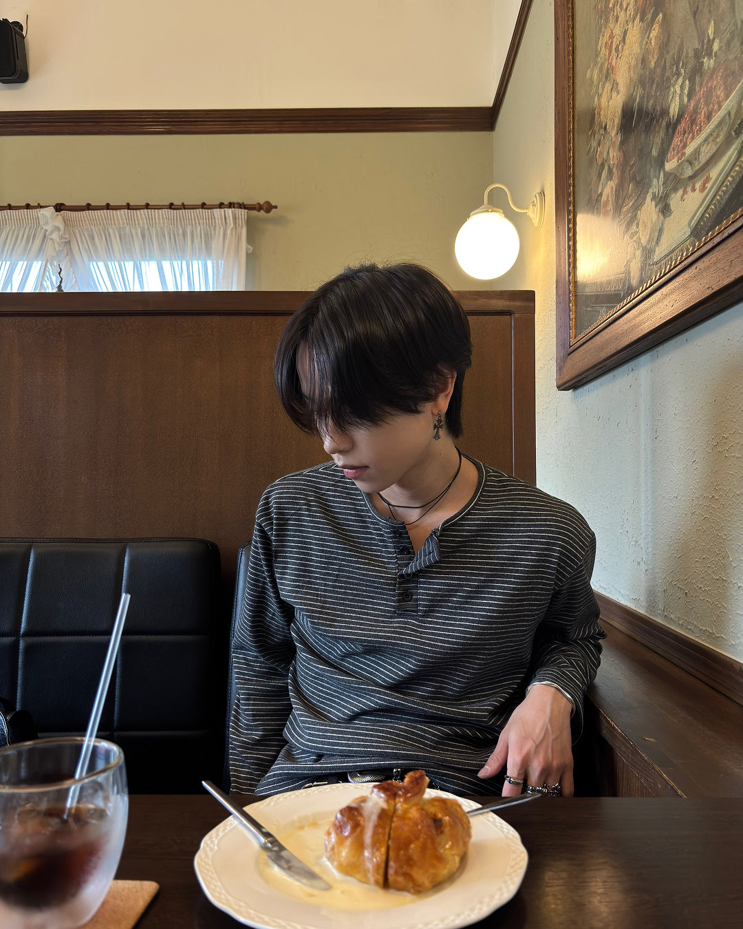 リラックスフィットボーダーヘンリーネックロングTシャツ LP0018