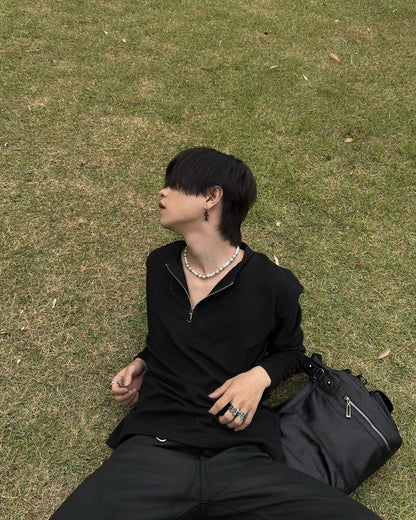ルーズフィットハーフジップロングTシャツ LP0019