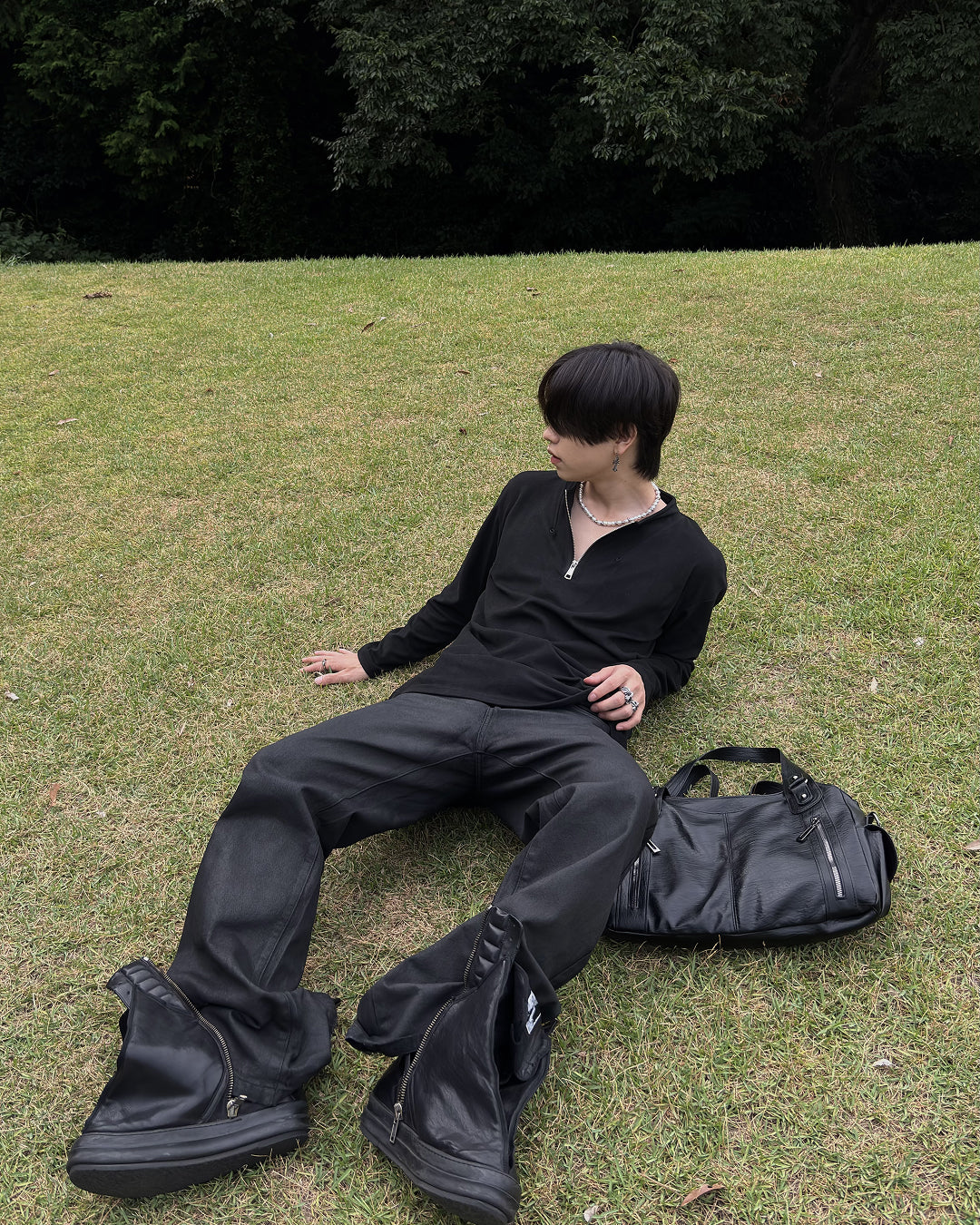 ルーズフィットハーフジップロングTシャツ LP0019