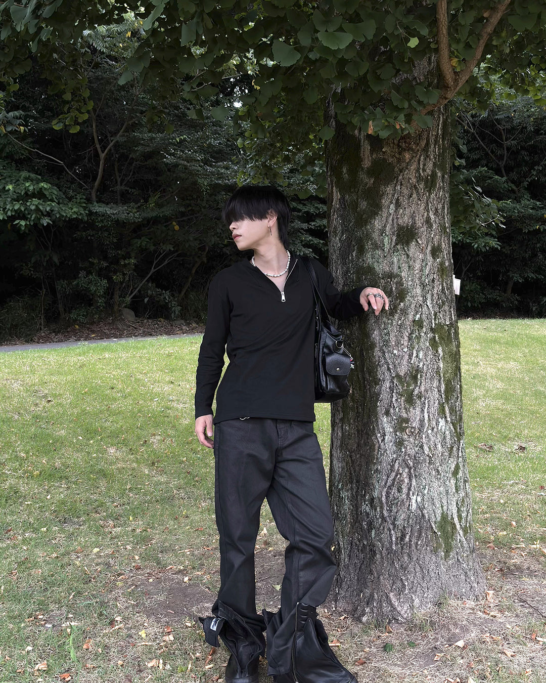 ルーズフィットハーフジップロングTシャツ LP0019