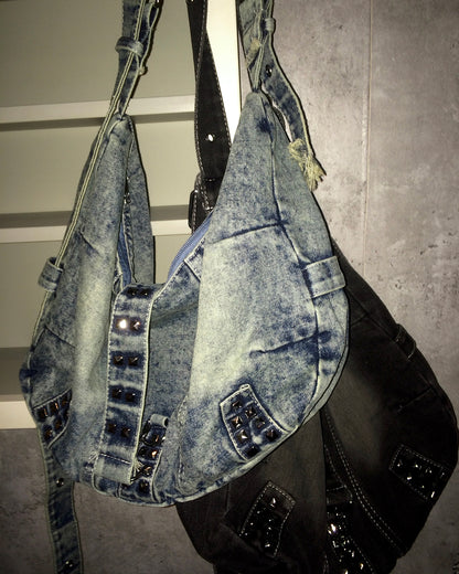 デニム柄スタッズショルダーバッグ LV0010
