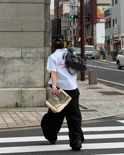 ワンポイントロゴストライプシャツ MK0015