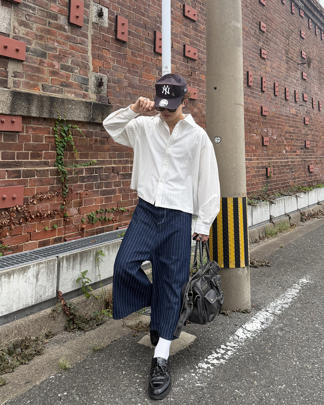 ストライプカラーステッチクロップドパンツ MK0172