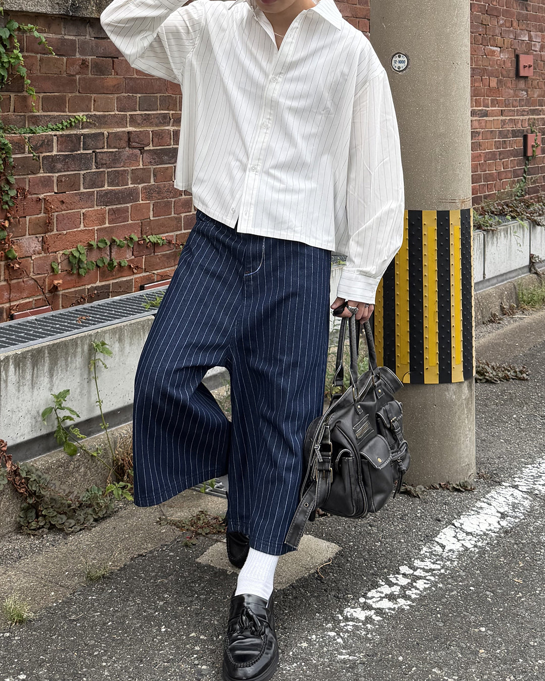 ストライプカラーステッチクロップドパンツ MK0172