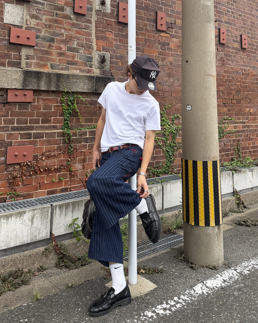 ストライプカラーステッチクロップドパンツ MK0172