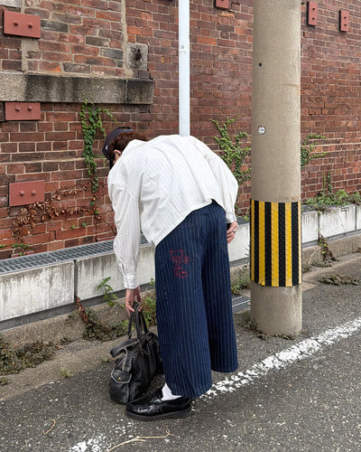 ストライプカラーステッチクロップドパンツ MK0172