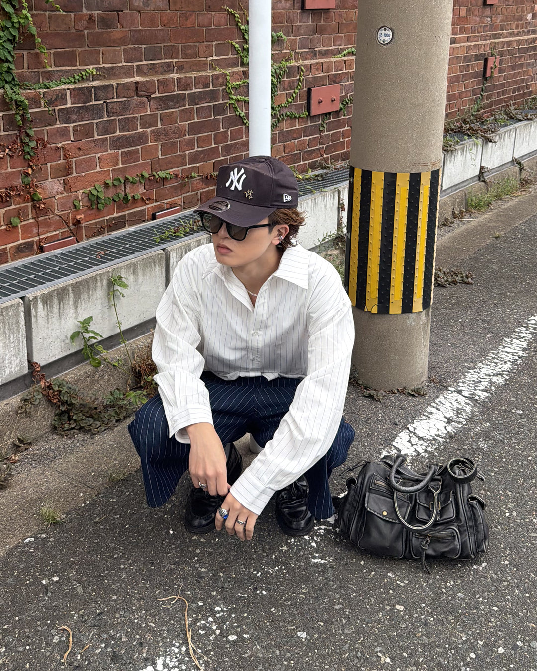 ストライプカラーステッチクロップドパンツ MK0172