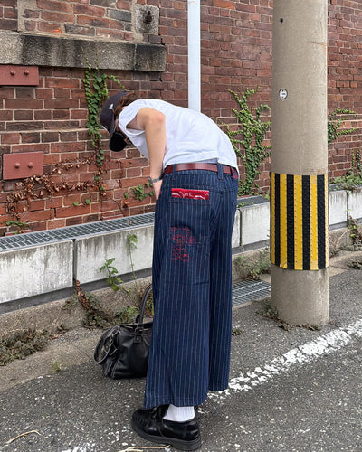 ストライプカラーステッチクロップドパンツ MK0172