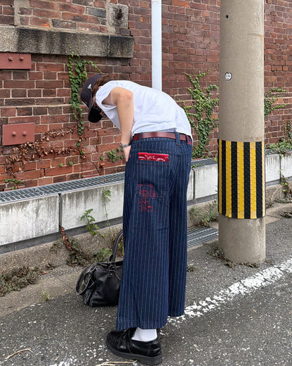 ストライプカラーステッチクロップドパンツ MK0172