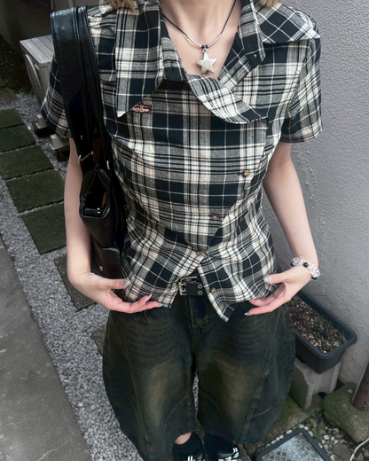 アシンメトリーチェックシャツ MM1018