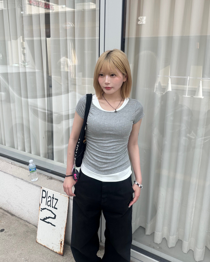 ラウンドネックレイヤードTシャツ MM1036
