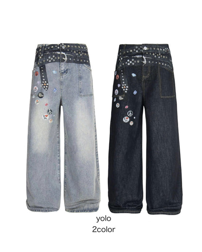 グランジデザインプリントワイドデニム　MO2001