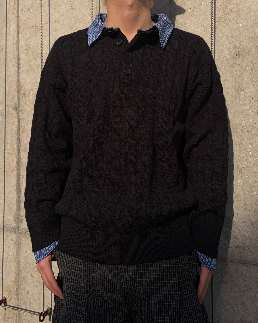 レイヤードケーブルニットシャツ MO3058