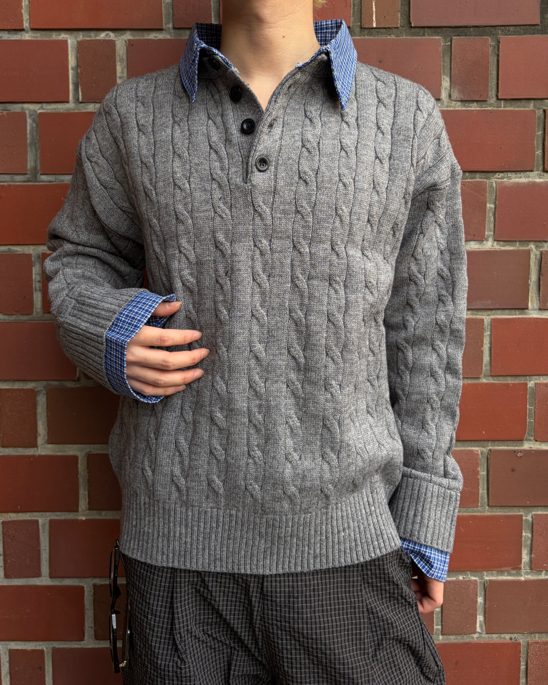 レイヤードケーブルニットシャツ MO3058