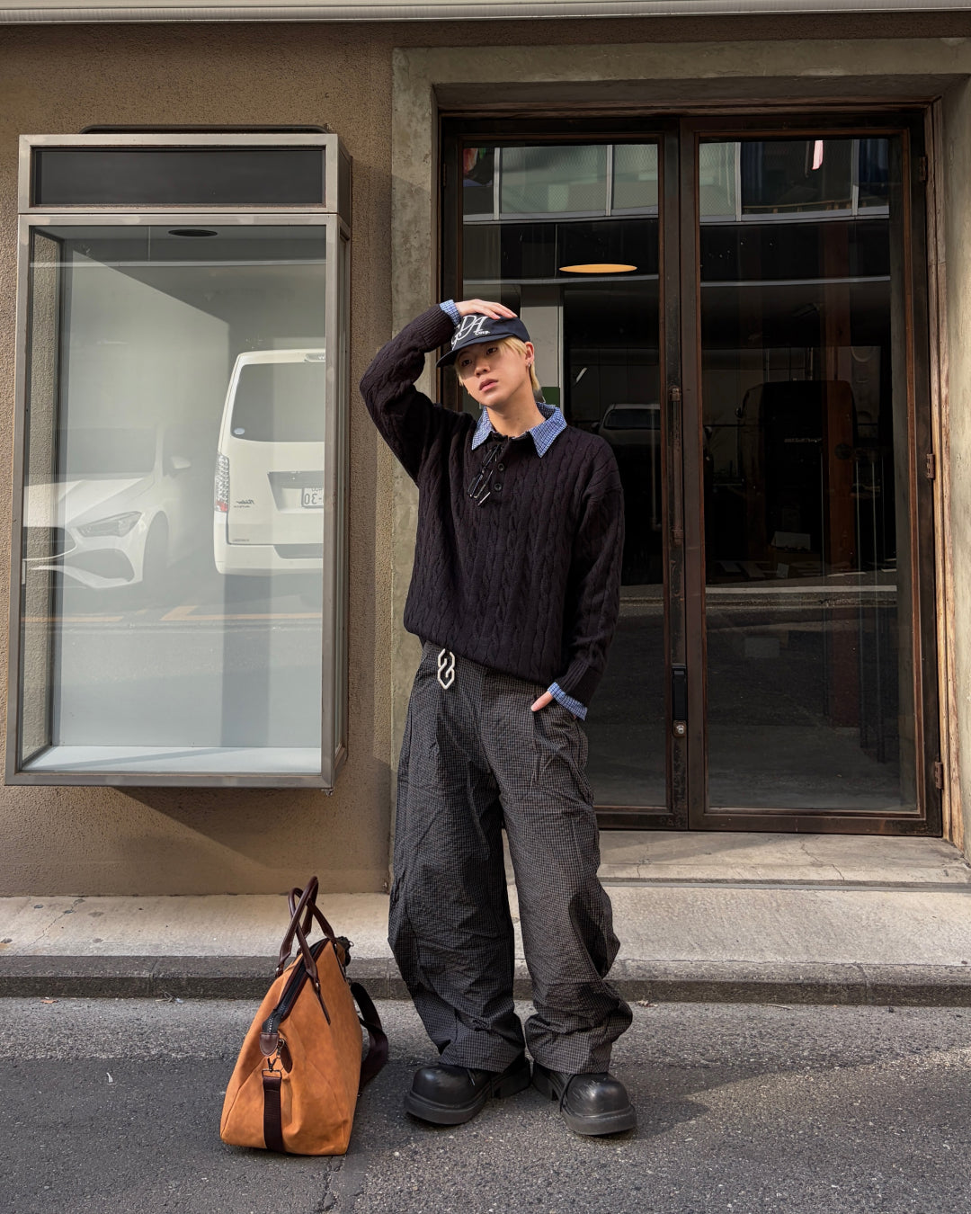 レイヤードケーブルニットシャツ MO3058