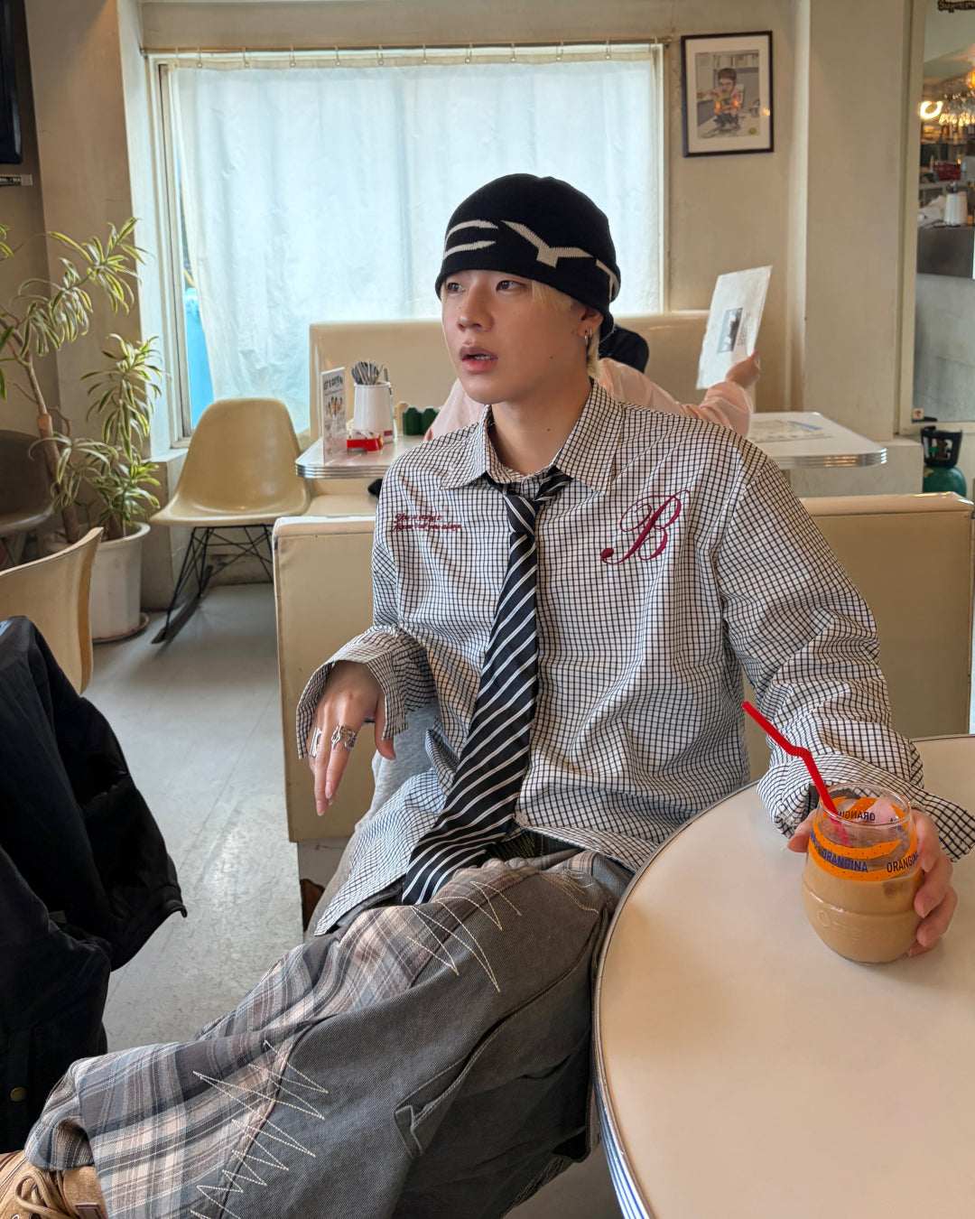 テキストチェックシャツ MO3081