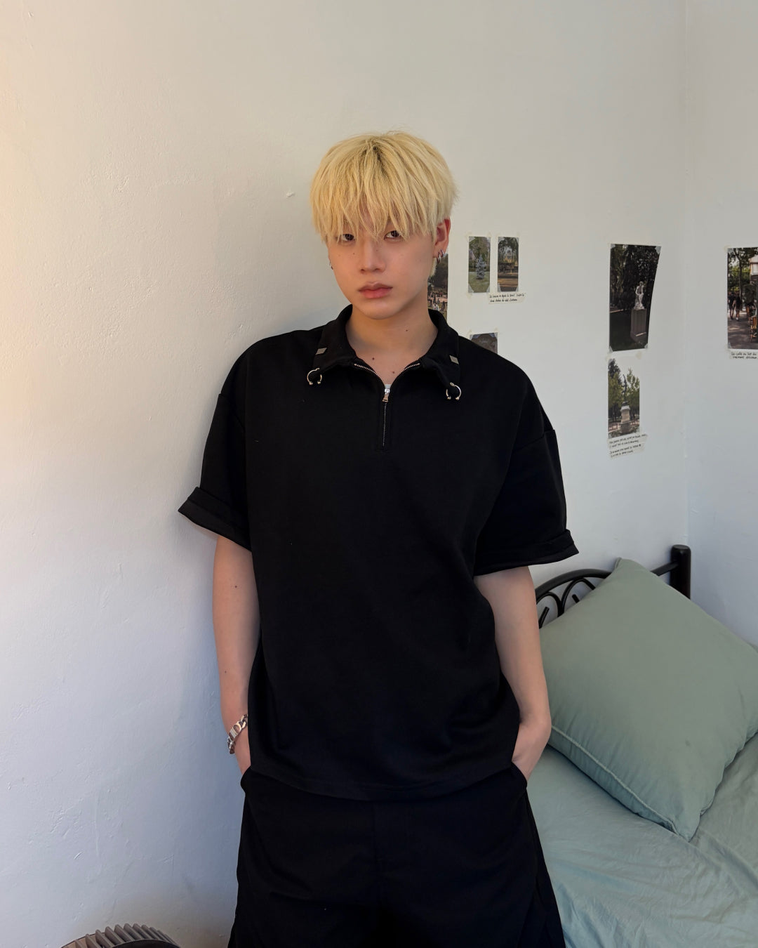 ピアスデザインハーフジップTシャツ MO3101