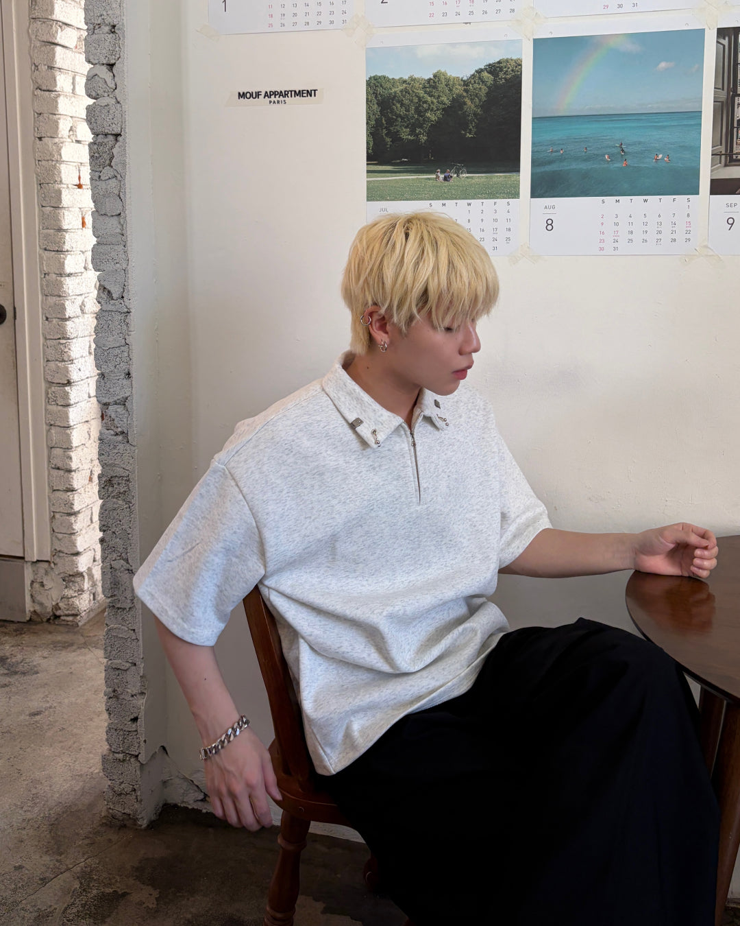 ピアスデザインハーフジップTシャツ MO3101