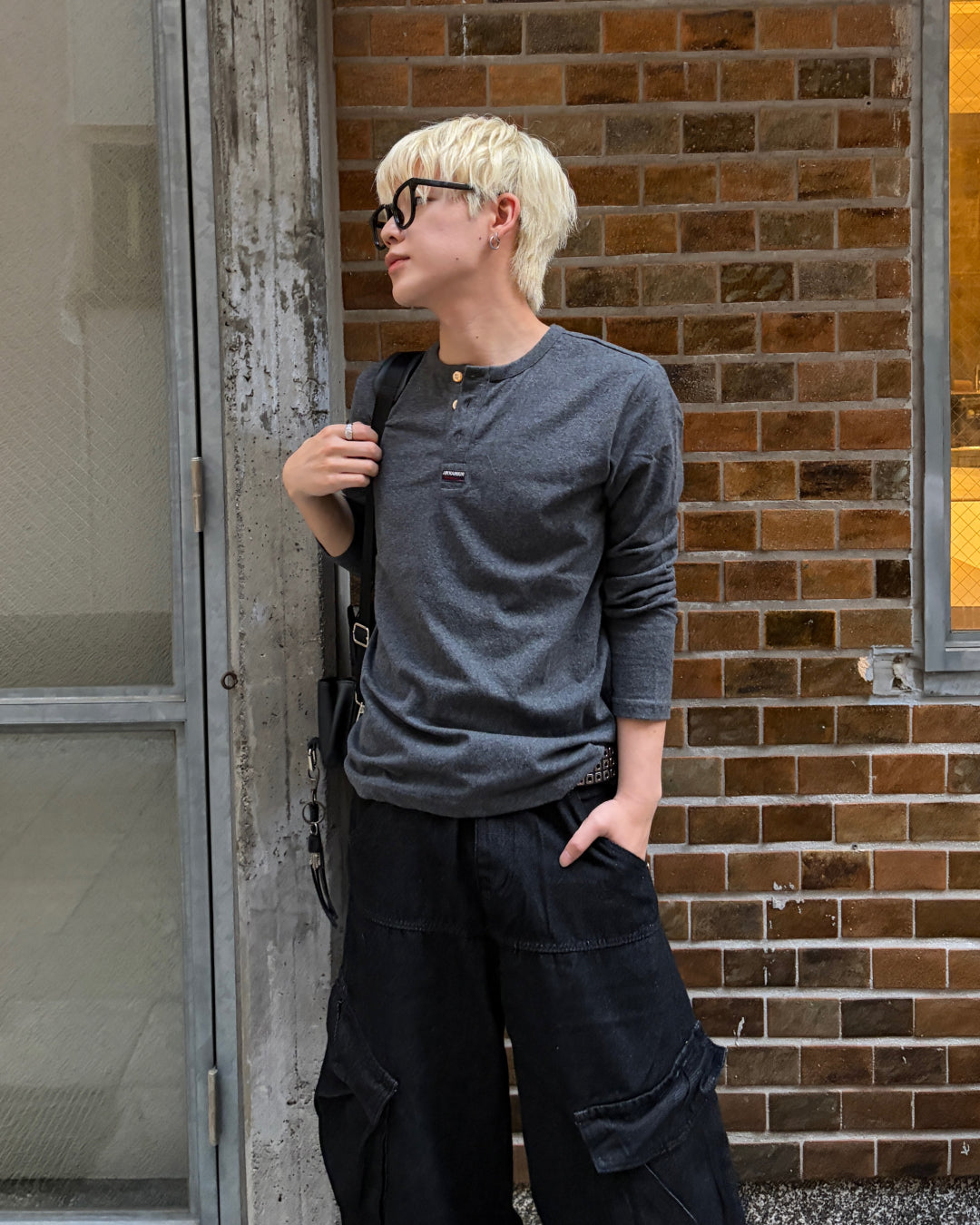 ヘザーエッジヘンリーネックTシャツ MO3123