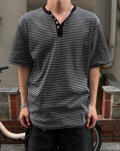 ヘンリーネックボーダー半袖Tシャツ MO3127