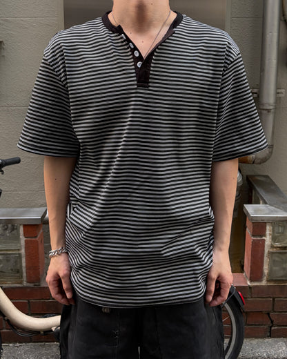 ヘンリーネックボーダー半袖Tシャツ MO3127