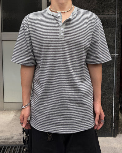 ヘンリーネックボーダー半袖Tシャツ MO3127