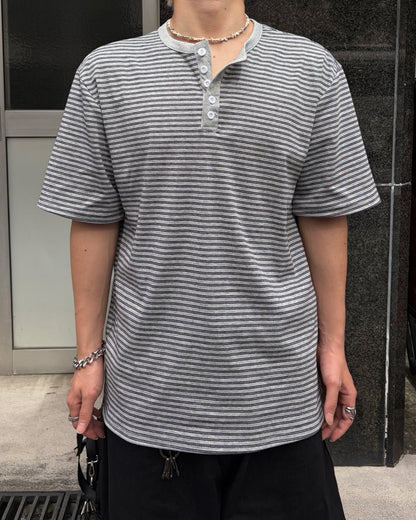 ヘンリーネックボーダー半袖Tシャツ MO3127