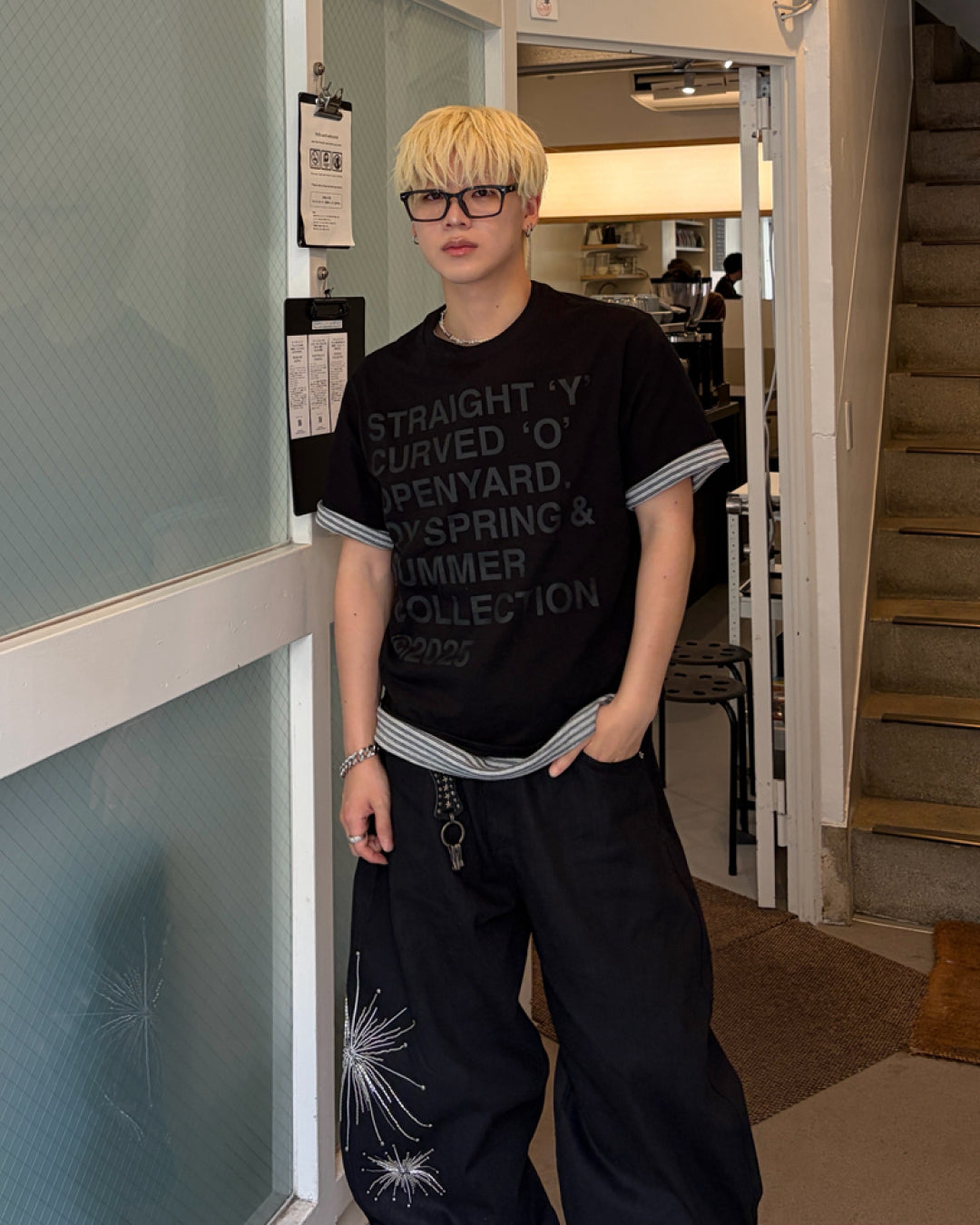 ヘンリーネックボーダー半袖Tシャツ MO3127