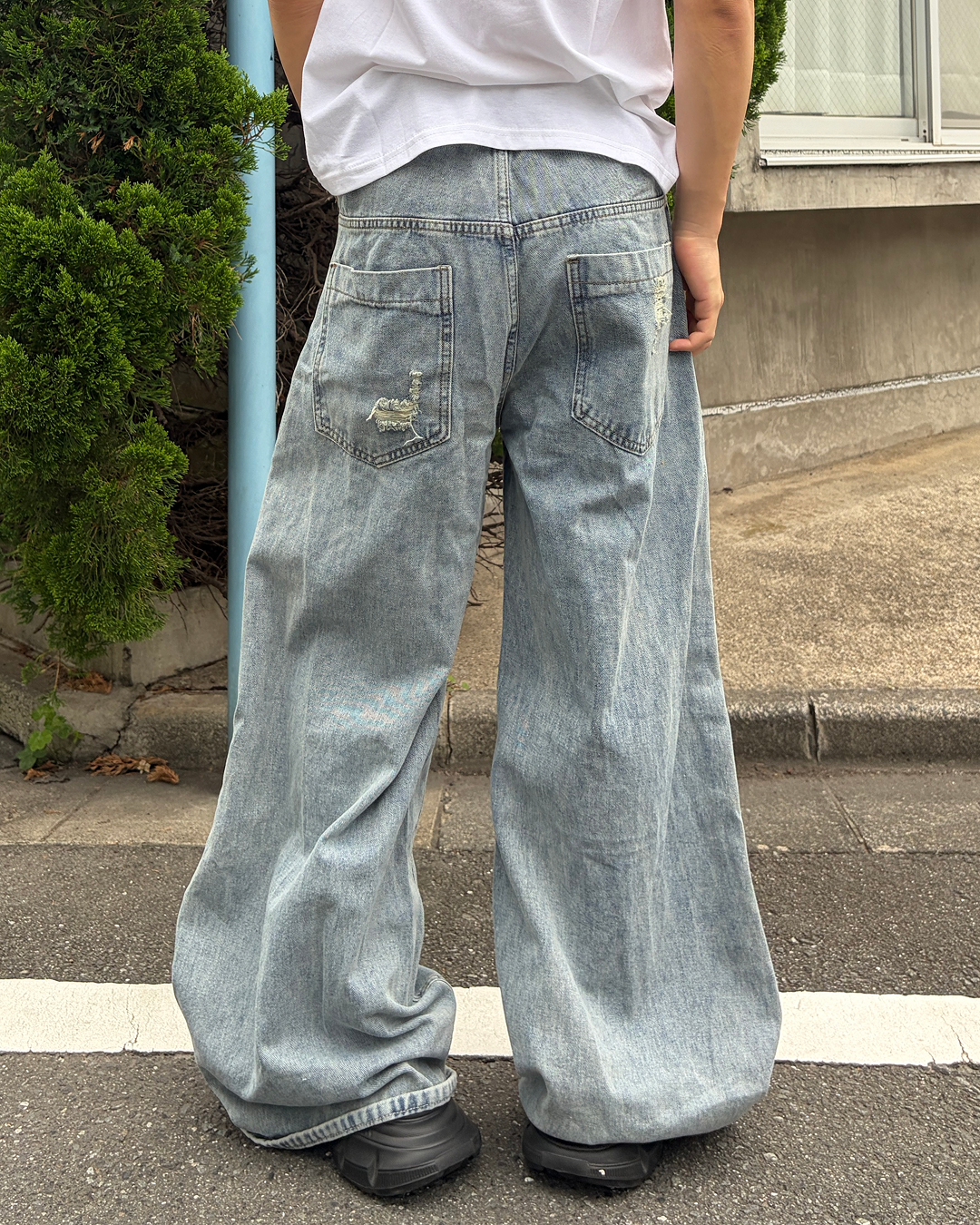 クラッシュダメージバギーデニム MO3195
