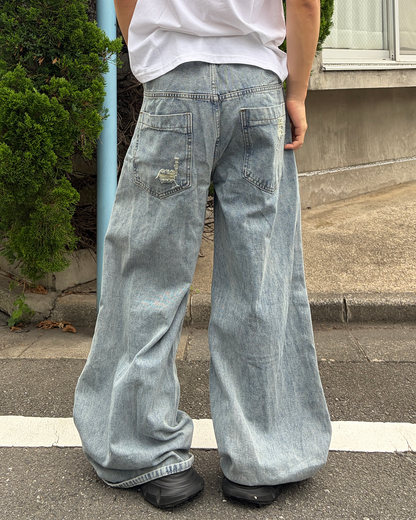 クラッシュダメージバギーデニム MO3195