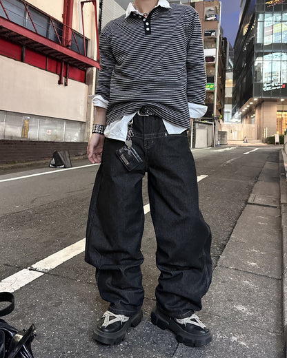 【即納】ステッチバレルレッグジーンズ MO5006