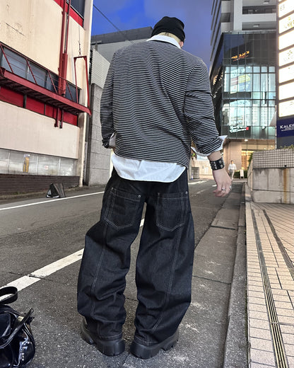 【即納】ステッチバレルレッグジーンズ MO5006