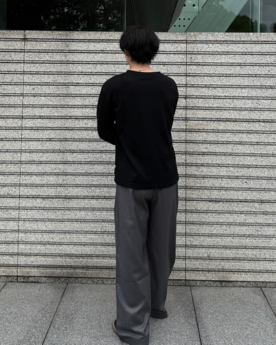 アシンメトリーワッフルヘンリーネックニットトップス ME0010