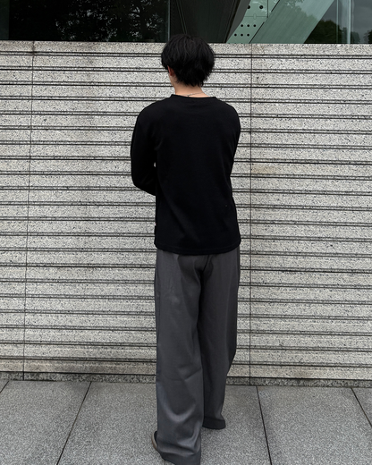 アシンメトリーワッフルヘンリーネックニットトップス ME0010