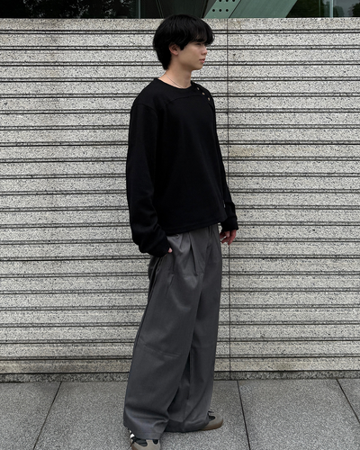 アシンメトリーワッフルヘンリーネックニットトップス ME0010