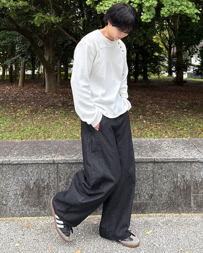 ノンウォッシュドワイドバギーデニムパンツ ME0014