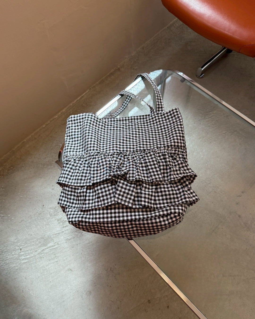 ギンガムチェックフリルトートバッグ MX0052