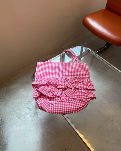 ギンガムチェックフリルトートバッグ MX0052