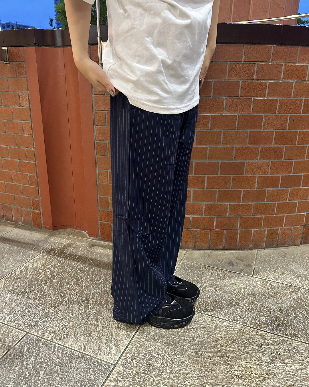 ハイウエストレースアップストライプスラックス
MY0003