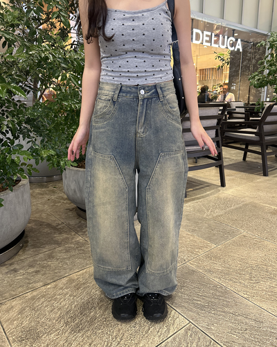 レトロデザインワイドレッグステッチデザインパンツ
MY0059