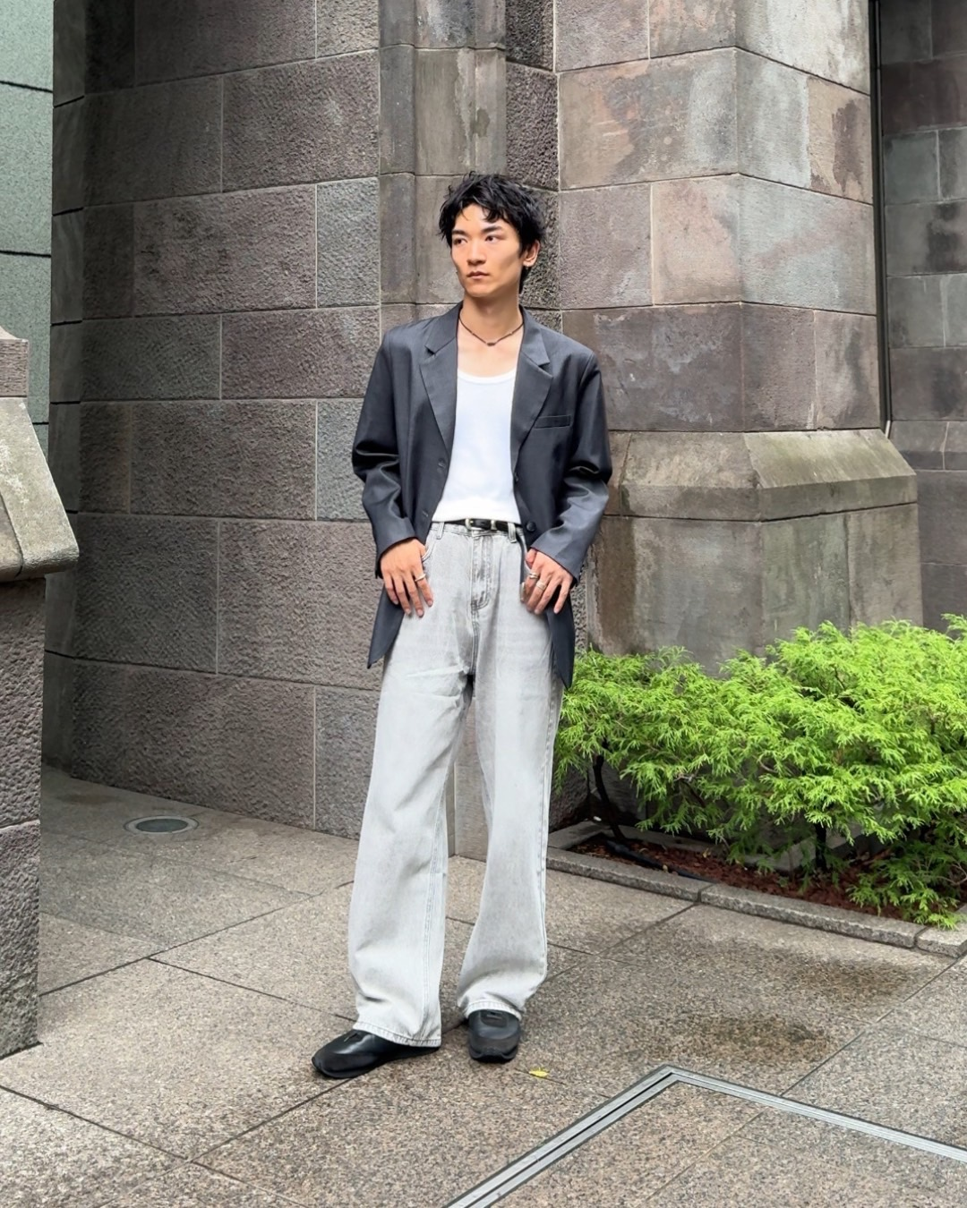 COMPAGNIA ITALIANA ダークグレー ワイドレッグデニムパンツ COMPAGNIA ITALIANA ダークグレー ワイドレッグデニムパンツ